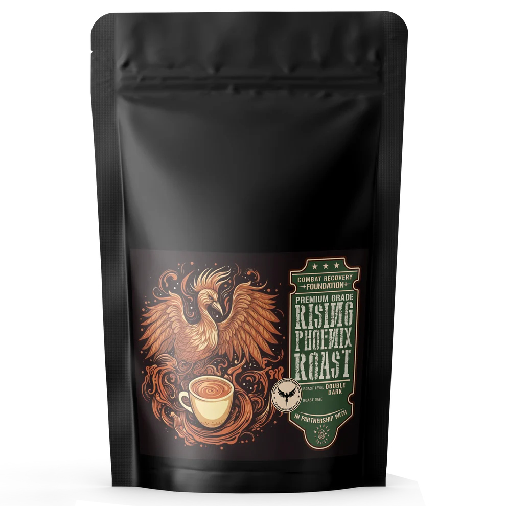 Rising Phoenix Roast coffee by Wander Coffee, featured in Mission Market supporting Combat Recovery Foundation